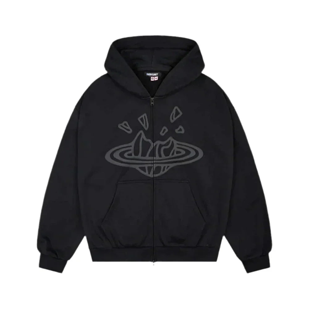 Broken Planet Market Midnight Black Zip Up Hoodie