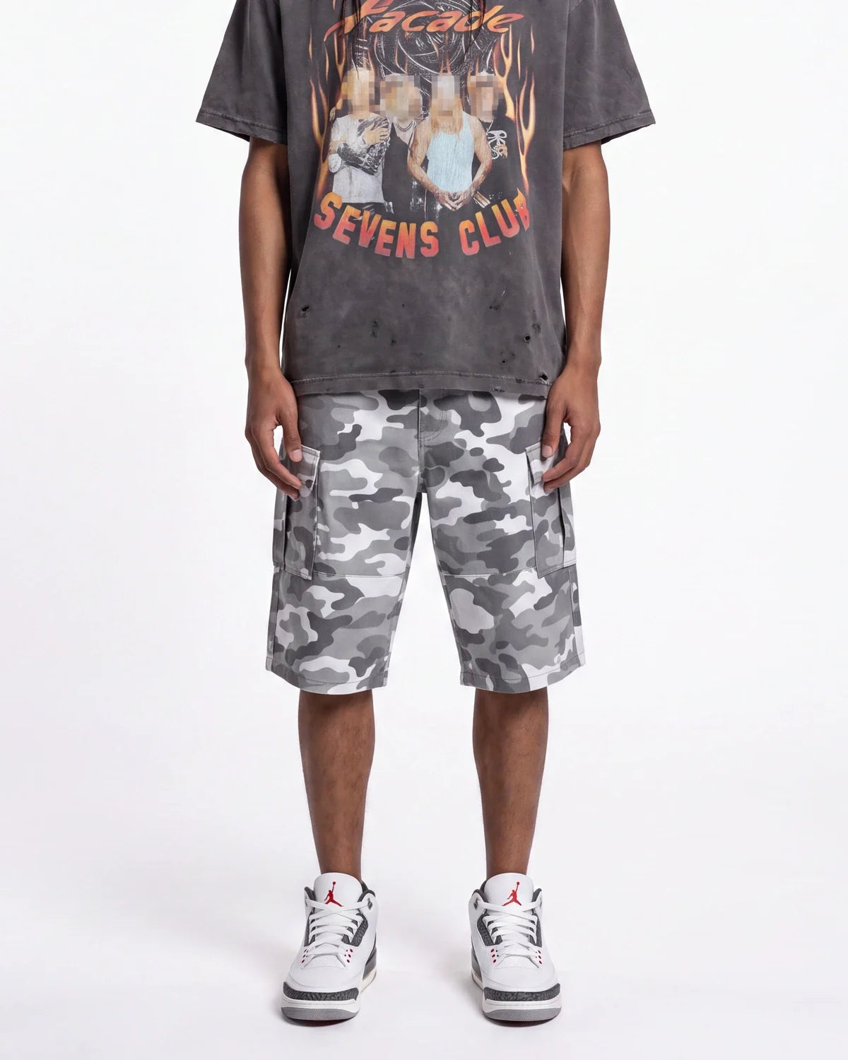 Triple Sevens Leather Camo Shorts Grey