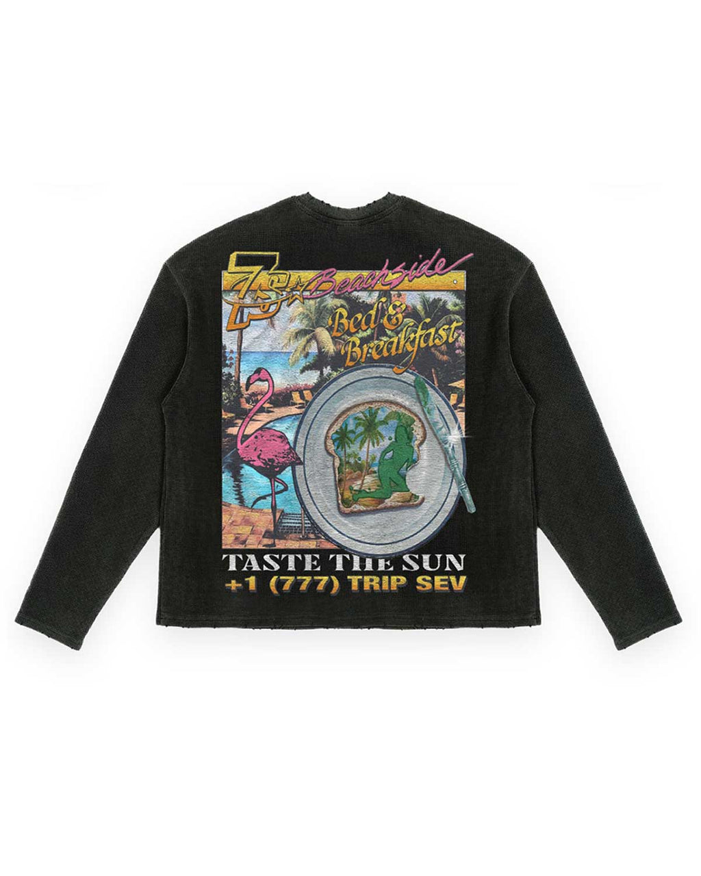 Triple Sevens Weekend Getaway Waffle Knit L/S Tee Black