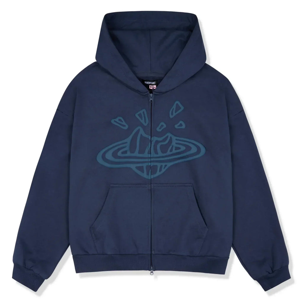 Broken Planet Market Deep Navy Zip Up Hoodie